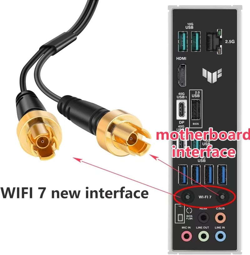 slinkdsco هوائي بديل بقاعدة مغناطيسية للوحة الأم للألعاب WiFi 7 مع واجهة جديدة (ليس RP-SMA) لـ ASUS ROG Strix و ASUS TUF/ROG Crosshair/Prime/ProArt Series لوحات الأم للألعاب WiFi 7 - Image 2